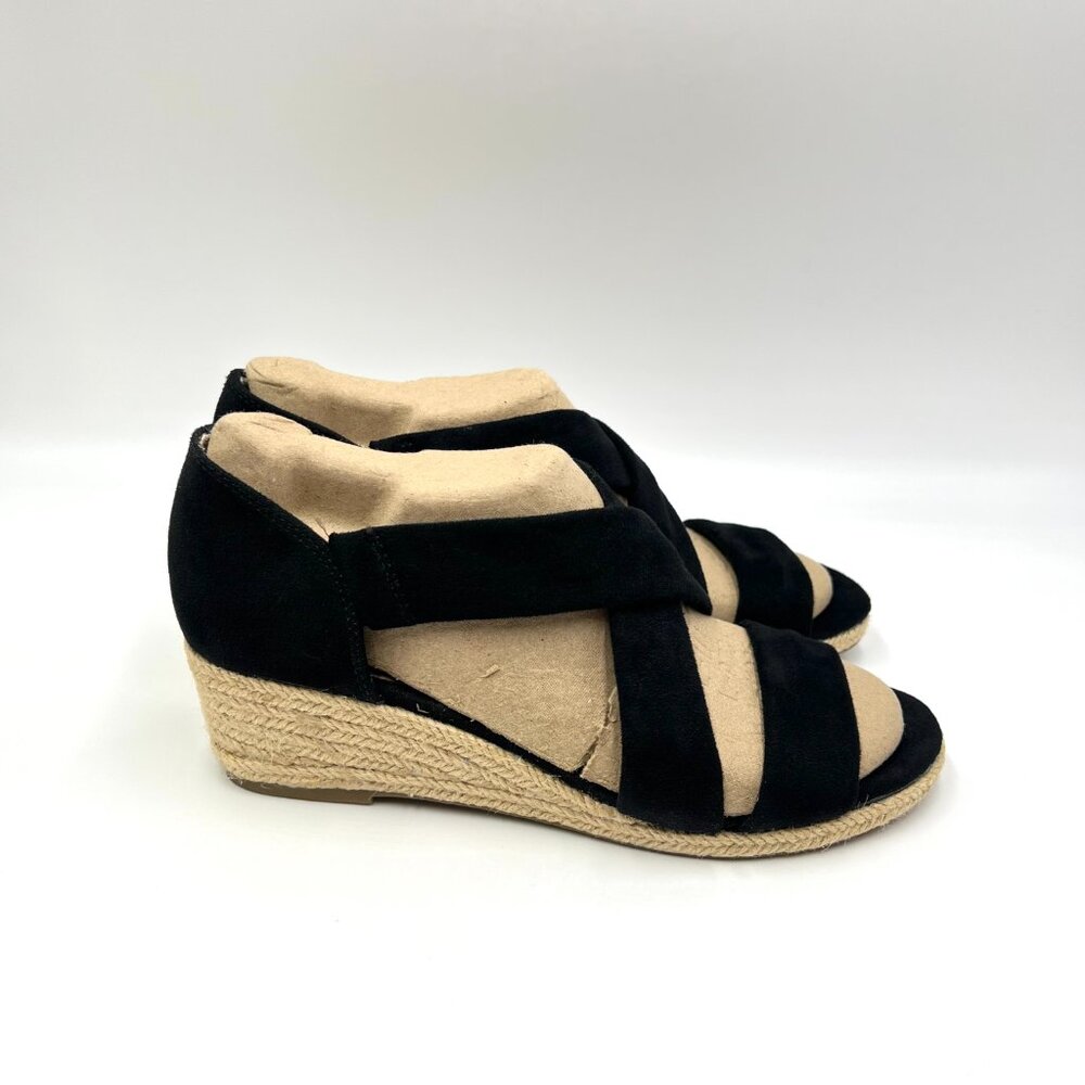 Lifestride‎ Womens Size 6.5 Siesta Black Espadrilles Wedges Sandals Shoes